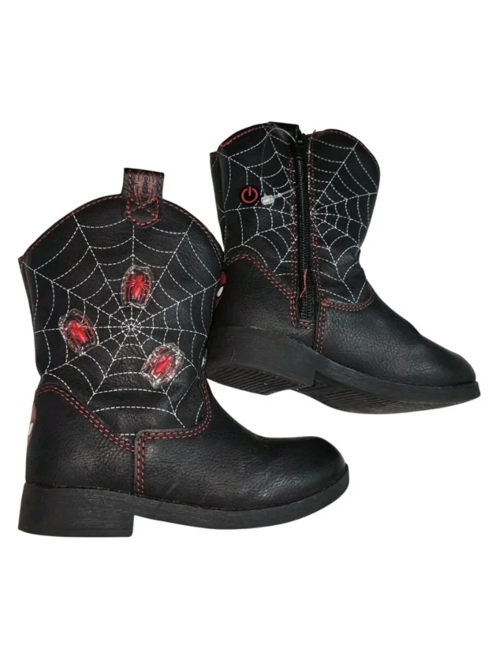 Marvel Spider-Man Kids Black Cowboy Boots W/ Red Spider Web Design Size 8